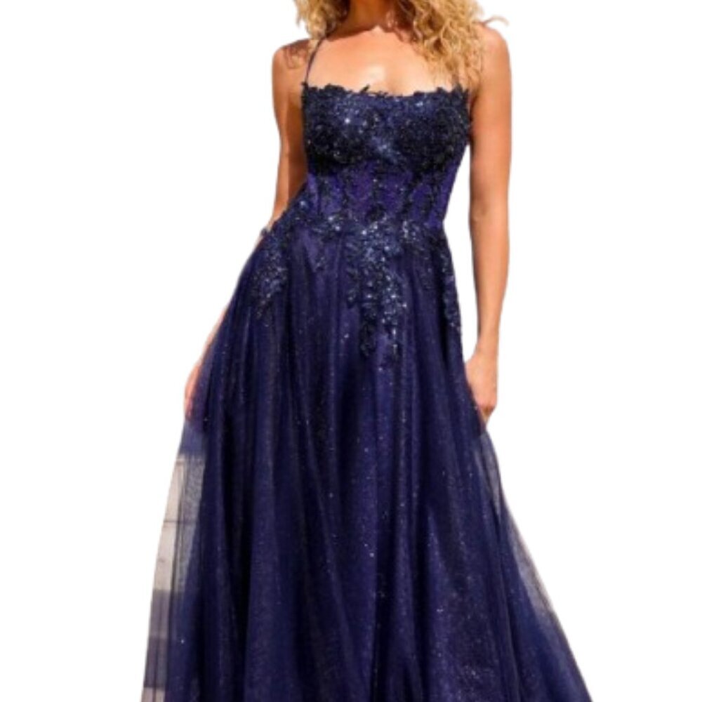 NWT Nox Anabel G1405 Beaded Prom Dress Navy Blue Size 4